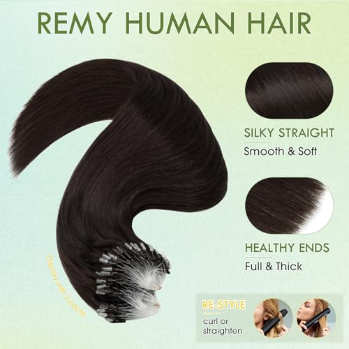 Hairro Microlinks Hair Extensions Human Hair Micro Loop Hairpieces Easy Pre Bonded Cold Fusion Keratin Stick Micro Bead Hair Extension For Women 24 inch 50g 100 Strands #1B Natural Black