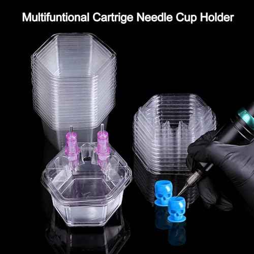 20PCS Hive Cups Disposable Tattoo Cartridge Needle Cup Holder Transparent Tattoo Needle Holder Plastic Ink Rinse Cups Stand Tattoo Cartridge Tray (Hexagon)