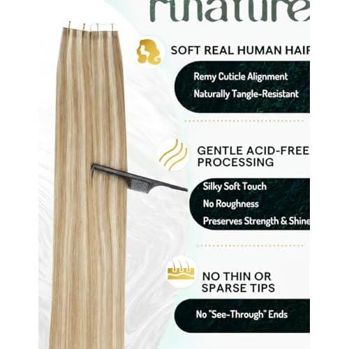 RUNATURE Tape in Hair Extensions Real Human Hair Blonde Tape in Human Hair Extensions 24 Inch Ash Brown with Platinum Blonde Hair Extension Tape ins Real Human Hair 50g 20pcs