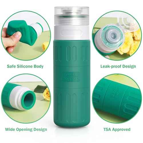 GLAMFIELDS Travel Bottles for Toiletries,TSA Approved 3.3oz Size LeakProof Silicone Toiletry Containers for Shampoo, Conditioner,Easy to Squeeze£¬Portable Travel Essentials for Lotion(18 Pack) Green