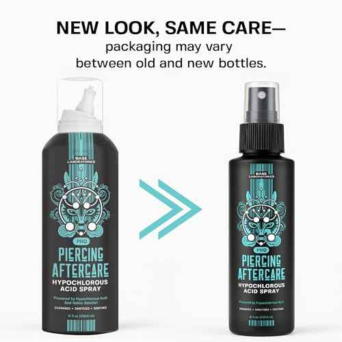 BASE LABORATORIES Piercing Aftercare Hypochlorous Acid Spray PRO - 8 OZ | Ear Piercing Cleaner | Saline Solution Piercing Aftercare - Saline Spray for Piercings, Bumps & Keloids | Ear, Nose, Belly