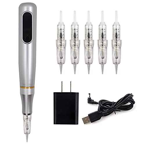 Guapa Semi Permanent Makeup Machine with LED Display 3 Speed Levels Brow Silver Tattoo Machine with 20pcs 1P/1R Needle Cartridges for Ombre Powder Brows Microblading Shading