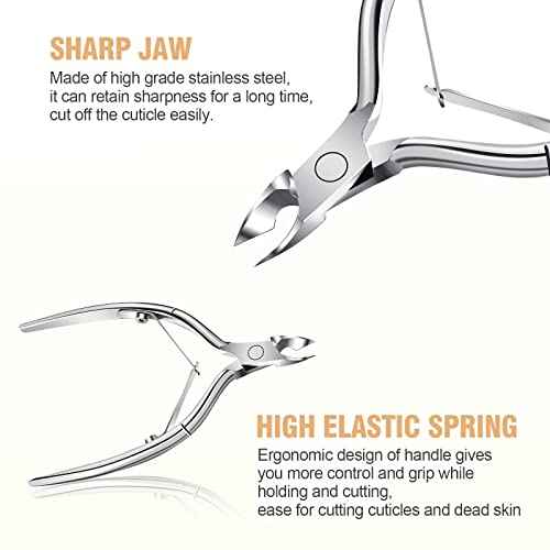 Acrylic Nail Clippers 5 in 1 Kit with Glass Nail File, Cuticle Trimmer Nipper and Cuticle Pusher Nail Gel Polish Remover, Professional Manicure Pedicure Tools for Finger Toe Nails, Silver