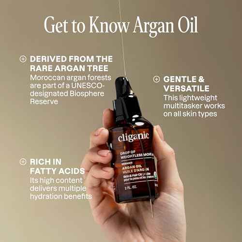 Cliganic Organic Argan Oil, 100% Pure - for Hair, Face & Skin | Cold Pressed Carrier Oil