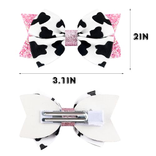 4Pcs Hair Bow Clips Cute Cow Print Hair Accessories for Women Girls Cow Print Birthday Party Ribbon Hair Decoration Gift Cowgirl Princess Cow Hair Barrettes for Little Kids Teens