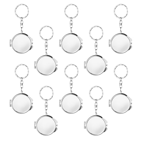 10 Pcs Compact Mirror Portable Metal Folding Mirror with Key Ring for Pockets Bags Wallets Travel Toiletries Gifts - Round