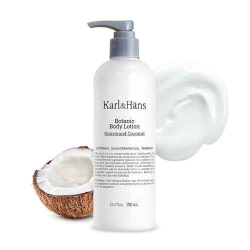 Karl&Hans Botanic Vegan Body Lotion Gourmand Coconut, Long-lasting Hydration with Soothing Coconut Fragrance - For Hands and Body, 13.2 fl oz