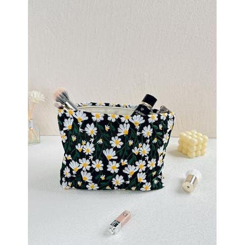 2 Pcs Makeup Bags, Large Cosmetic Bag Travel Toiletry Bag Organizer for Women, Embroidery Craft, Floral Makeup Bag Small Cosmetic Pouch Purse with Zipper Gifts for Girls Teen