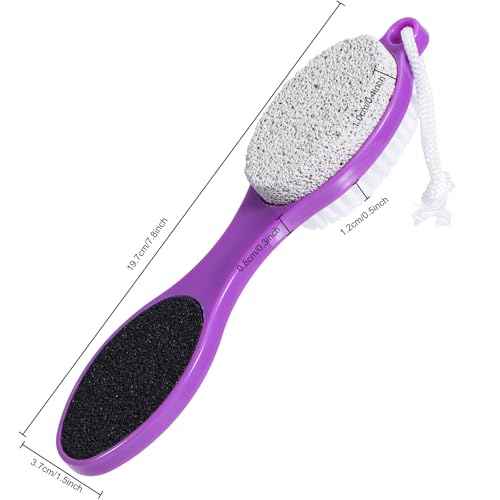 Pumice Stone Brush for Feet 4 in 1, Foot File Callus Remover, Foot Rasp and Sand Paper Pedicure Tools with Handle, Shower Foot Scrubber, Soft Smooth Feet for Home Foot Care,2 Pack