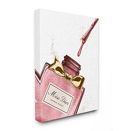 Stupell Industries Makeup Nail Polish Brush Pink Gold Drip Fashion Design Canvas Wall Art, Multi-Color