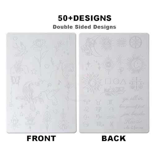 White Tattoo Practice Skin, Double-Sided 1.5MM Realistic Fake Skin for Fine Line & Stencil Training, 50+ Pre-Printed Designs, Reusable Tattoo Training Pads for Beginners & Artists