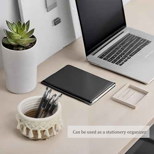 2Pcs Crochet Glasses Holder for Nightstand Macrame Knit Eye Glass Organizer Mini Storage Basket Stand with Tassels for Eyeglass Makeup Brush Desk Table Office