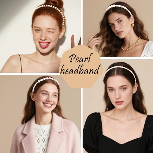 AMCAMI 10Pcs Pearl Headbands For Women,White Pearl Headpiece,Elegant Bridal Headband For Wedding, Party & Daily Wear