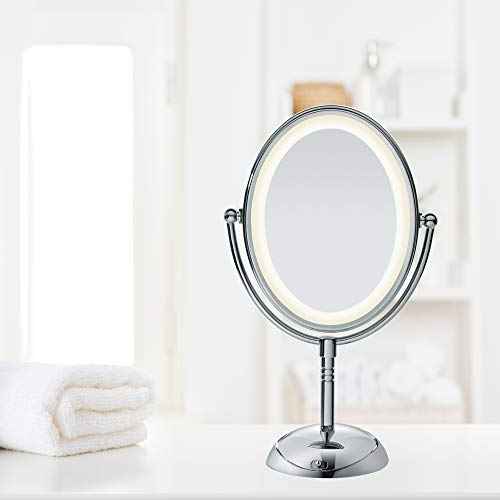 Conair Lighted Makeup Mirror, LED Vanity Mirror, 1X/7X Magnifying Mirror, Double Sided, Battery Operated in Polished Chrome