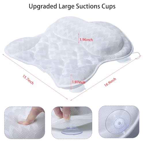 Bath Pillow, Tub Pillow for Bathtub Support Neck,Head and Back with Strong Non-Slip Suction Cups and Comfortabl 3D AirMesh Bath Pillow for Men and Women
