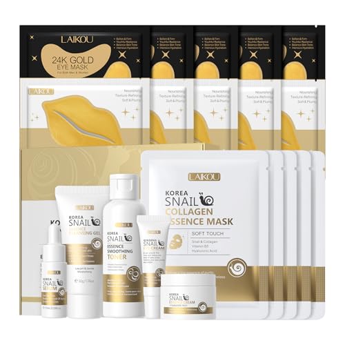 LAIKOU Korean Skin Care, Skin Care Set, Face Mask, Eye Mask, Lip Mask with Cleansing Gel, Toner, Eye Cream, Serum, Essence Cream for Women Teen Girls Mom Daughter Mother's Day Christmas Birthday