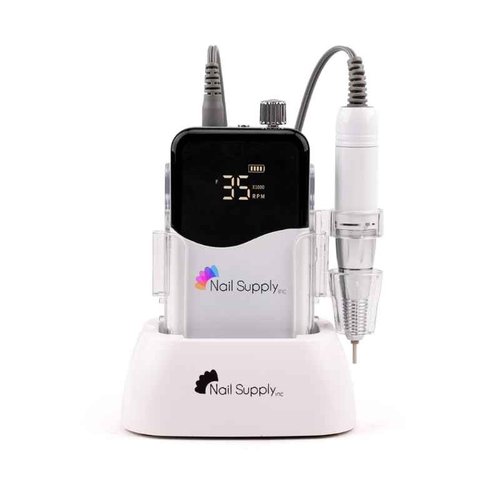Nail Supply Inc. Pro Series 35K Hybrid E-File, 35000 RPM Professional Electric Nail File, Portable and Rechargeable, Cordless, Adjustable Speed, LED Display, White Color