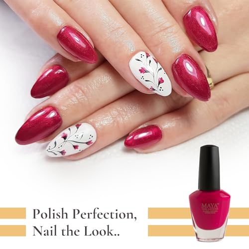 MAYA Red Gel Nail Polish - Quick Dry, Non-Toxic, Breathable & Cruelty-Free Nail Art DIY Manicure, Certified Halal Nail Kit - 0.4 fl oz Soak Off Nail Lacquer, Made in USA - Fuschia is Bright
