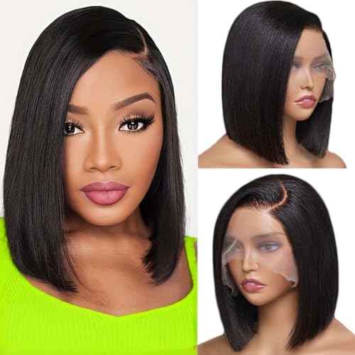 Short Bob Wig Human Hair 13x4 Straight Hd Lace Front Wigs Human Hair 200 Density Black Glueless Wigs Human Hair Pre Plucked Short Bob Wigs for Women 12 Inch