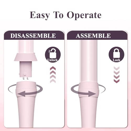 Curling Iron Set 7-in-1, Curling Wand Set with 7 Interchangeable Barrels Included A Heated Round Brush, 3 Hair Crimper, Ceramic Coating Protect Hair, with Gift Package (0.6"-1.25") Pink
