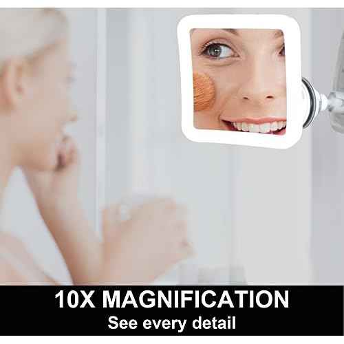 Fancii 10X Magnifying Lighted Makeup Mirror - Daylight LED Vanity Mirror - Compact, Cordless, Locking Suction, 6.5" Wide, 360 Rotation, Portable Illuminated Bathroom Mirror (Square)
