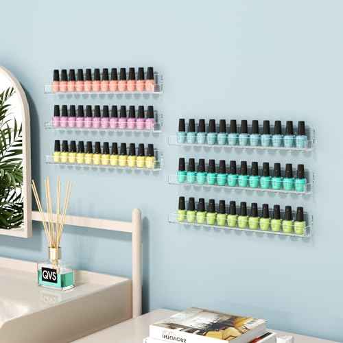 FEMELI Nail Polish Wall Rack: 6 Shelves 15 Inch Clear Acrylic Nail Polish Organizer for 66-90 Bottles Multi-Purpose Acrylic Floating Shelves (15 Inch, Clear)