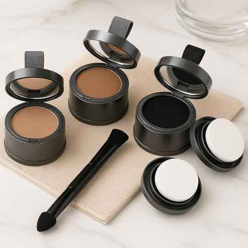 Hairline Powder with Brush ? Root Touch Up & Hair Shading Powder, Long-Lasting Matte, Sweat & Humidity Resistant, Covers Thinning Edges/Wide Part/Gray Roots ? Travel-Friendly Compact [Dark Brown]