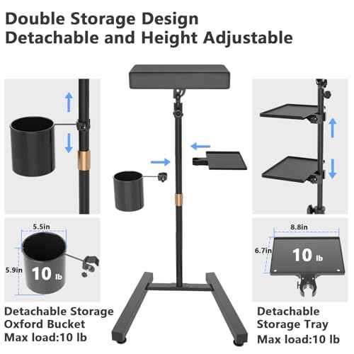 ZHOOGE Tattoo Armrest Stand with Tray and Bucket - Adjustable Height for Studio Tattoo Supply
