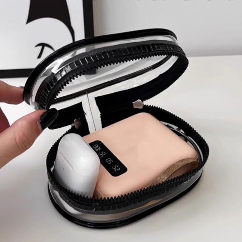 4PCS Clear Makeup Bag, Mini Makeup Bag for Purse, Waterproof Lipstick Holder Cute Case Coin Purse Wallet Card Holder Data Cable Organizer Zipper Pouch Black and White (No Hooks)