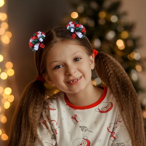 Merry Christmas Hair Bows for Girls Red White Green Korker Curly Ribbon Hair Clips Barrettes Cheer Hairpins Kids Christmas Holiday Party Dress Outfit Decor Accessories Xmas Gift