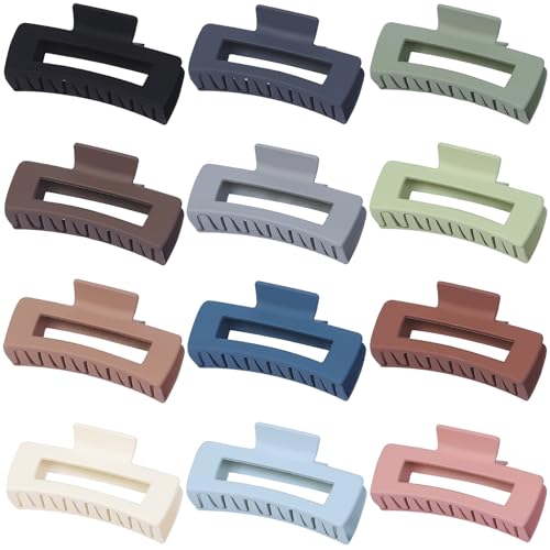 Hair Clip - Claw, 4.1 Inch Extra Large for Thick, Long, Curly Hair, 12 Pcs, 12 Rubber Paint and Plastic Materials, Non-Slip Design, Women and Girls Hair Accessories - Multicolor