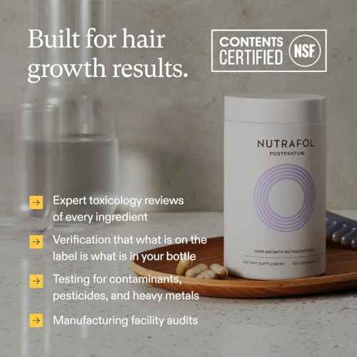 Nutrafol Postpartum Hair Growth Supplements, Clinically Tested for Visibly Thicker Hair and Less Shedding, Breastfeeding-Friendly - 1 Month Supply, 1 Refill Pouch