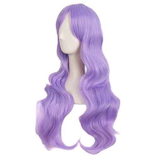 MapofBeauty 28 Inch/70cm Charming Women Side Bangs Long Curly Full Hair Synthetic Wig (Light Purple)