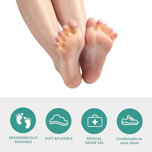 4 Pcs Silicone Toe Spacers ? Yoga Toe Separators for Toe Straightening & Relaxation | Correct Overlapping Toes, Bunions, Hammer Toe | Toe Support toe separators for Women & Men (Tan, 3.98)