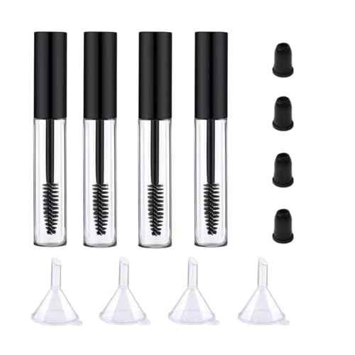 4 Pack Empty Mascara Tube with Eyelash Wand, ForSewian10ml Premium Eyelash Cream Container Bottle with Mini Funnels and Leak Stoppers (black)