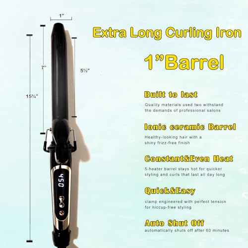 abp 1 Inch Curling Iron Extra Long Barrel with Ceramic Coating for Long/Medium Hair,LED Display Instant Heat up to 450¡ÆF with clamp,Hair Waving Style Tool Girls & Women
