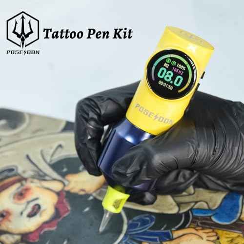 POSEIDON Tattoo Kit, Tattoo Pen Kit, Wireless Rotary Tattoo Gun Kit, LED Color Screen Tattoo Machine Kit with 20 Pcs Tattoo Cartridge Needles and 12 Tattoo Inks, Tattoo Supplies for Beginners