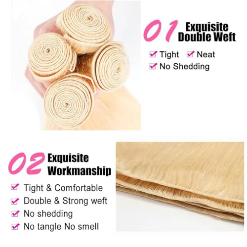 613 Blonde 3 Bundles Human Hair Straight 613 Human Hair 3 Bundles Double Weft 613 Blonde100% 12A Unprocessed Virgin 14 14 14 inch11oz/Pak