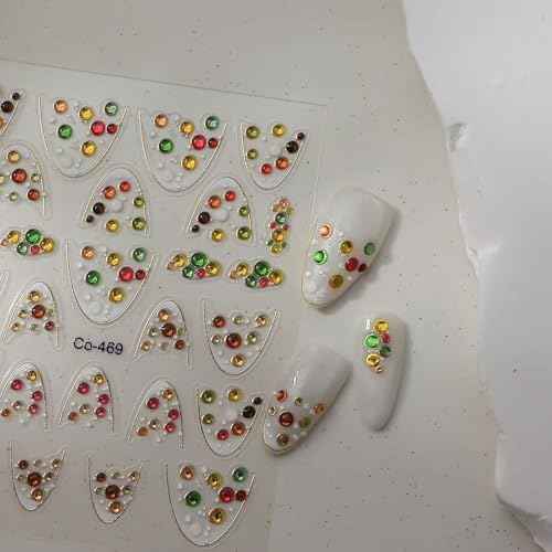 5D Embossed Colorful Rhinestone Nail Stickers for Nail Art Gold Line Nail Art Stickers 3D Self-Adhesive Christmas Nail Decals Winter Xmas Nail Supplies for Women Girls Manicure DIY
