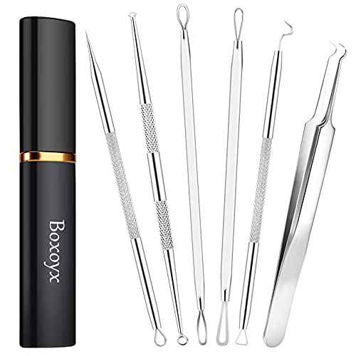 Pimple Popper Tool Kit - 6 Pcs Blackhead Remover Comedone Extractor Tool Kit with Metal Case for Quick and Easy Removal of Pimples, Blackheads, Zit Removing, Forehead, Facial and Nose(Silver)