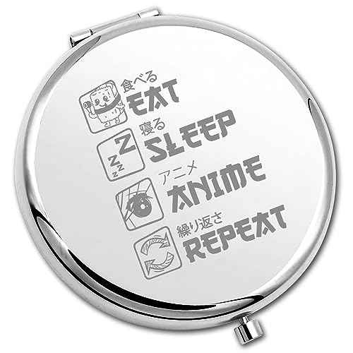 PLITI Anime Compact Mirror Japan Anime Lover Gift Eat Sleep Anime Repeat Pocket Mirror for Anime Girl (Eat Sleep Anime CM)