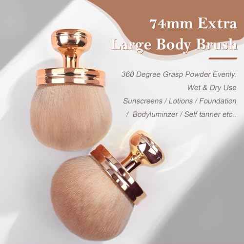 2 Pack Extra Large Body Makeup Brush for Self Tanner, 3 Inch Wide Self Tanning Blend Brush - Soft Synthetic Hair for Powder, Foundation, Blusher, Bronzer (with Bonus Pouch)