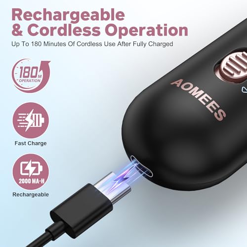 AOMEES Electric Nail File Kit, Rechargeable Professional Manicure Pedicure Kit, 5 Speeds Hand Foot Care Tool for Nail Grind Trim Polish - with 100Pcs Fine Grit Nail File Sanding Tape