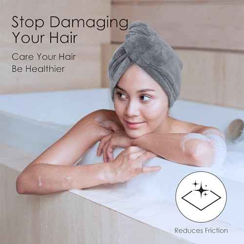 TENSTARS 5 Pack Thicken Microfiber Hair Towel Wrap for Women - Elastic Loop Design - 320GSM Coral Velvet - Quick Dry Hair Turban - 11x28 Inch (Grey+Pink+Brown+FrozenBlue+FrozenBerry)