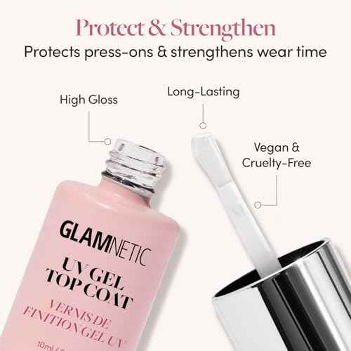 Glamnetic UV Gel Clear Top Coat | High-Gloss Finish | No-Wipe Formula | Works on Press-Ons & Polish | LED UV Curable | 0.33 fl. oz.