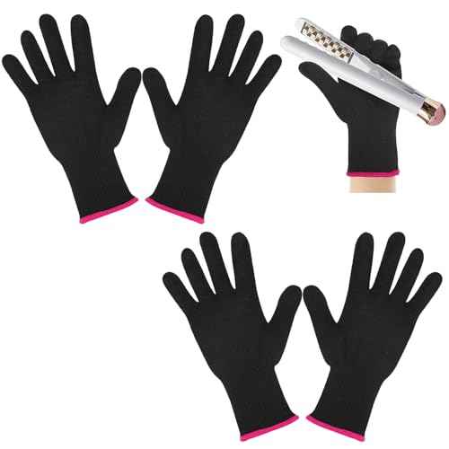 2 Pair Heat Resistant Gloves for Hair Styling Professional Hot Hand Gloves Heat Protection Flat Iron Gloves Pink Edge Heat Press Sublimation Gloves for Women Curling Wand Styling Tool