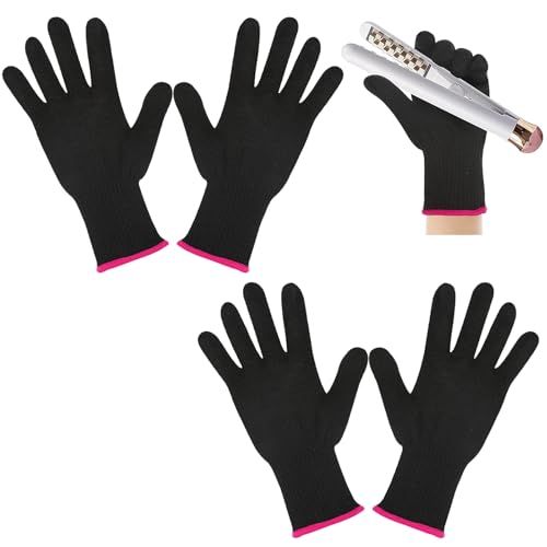2 Pair Heat Resistant Gloves for Hair Styling Professional Hot Hand Gloves Heat Protection Flat Iron Gloves Pink Edge Heat Press Sublimation Gloves for Women Curling Wand Styling Tool