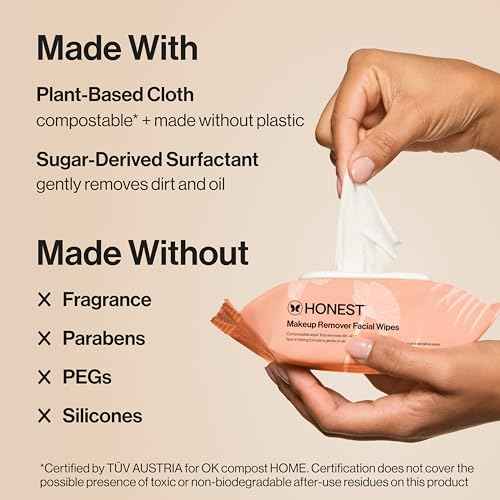 Honest Beauty Fragrance Free Cleansing Makeup Remover Facial Wipes | Plant Based, Hypoallergenic, Gentle for Sensitive Skin | 30 Count