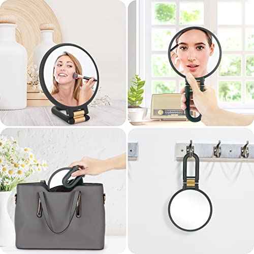 1x 20x Magnifying Travel Mirror, Hand Mirror with Handle - Double Side Hand Held Mirror with 1x 20x Magnification & Foldable Handle, Portable Travel Makeup Hand Mirror for Women (Black)