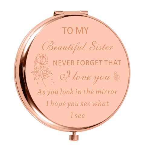 Back to School Stuff, Sister Gifts Compact Mirror, Sisters Gifts Rose Gold Compact Mirror, Gift for Sister for Women Girls Sisters, Sisters Gifts
